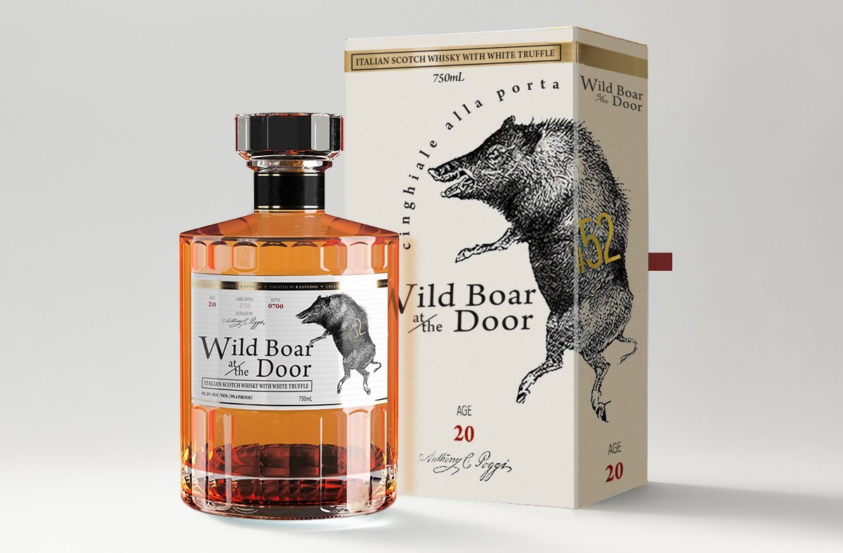 The top content, advertising, SEO, and growth Marketing Agency in Atlanta, GA, THE BHB CO client Wild Boar at the Door Italian Whiskey Package Design